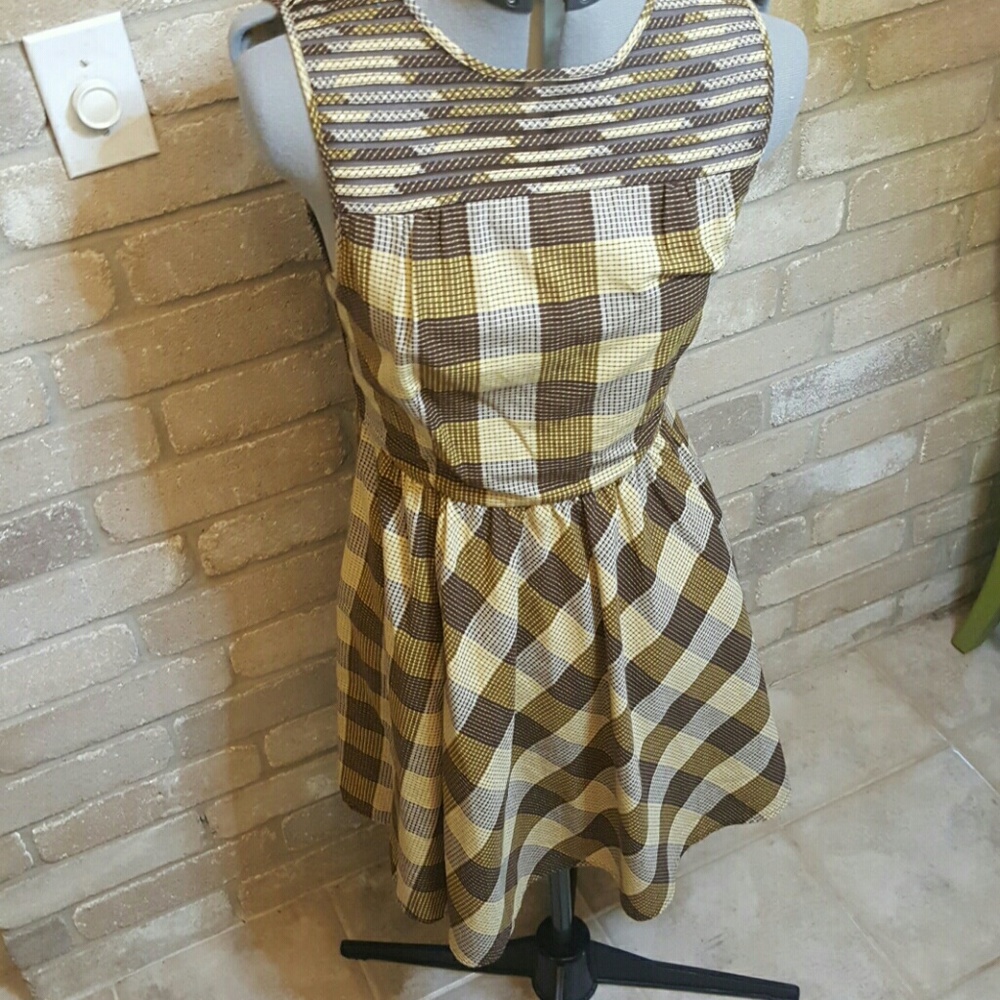 Retro Yellow and Brown Plaid Dress
