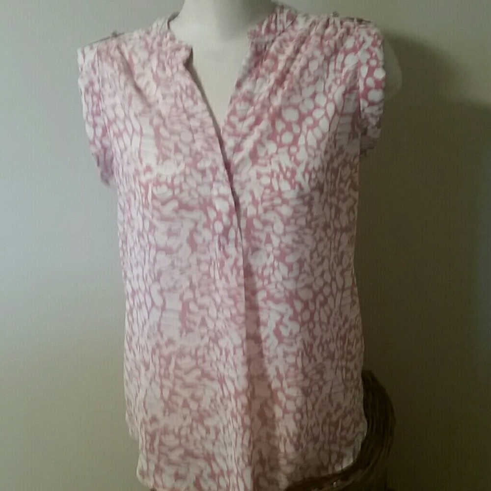 Pink white floral sheer tank