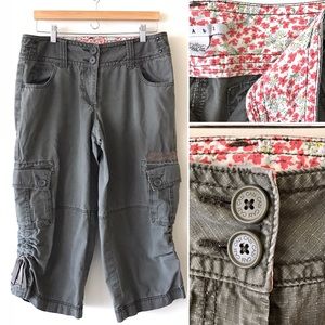 Cabi #566 Distressed Dark Olive Cargo Capri 12