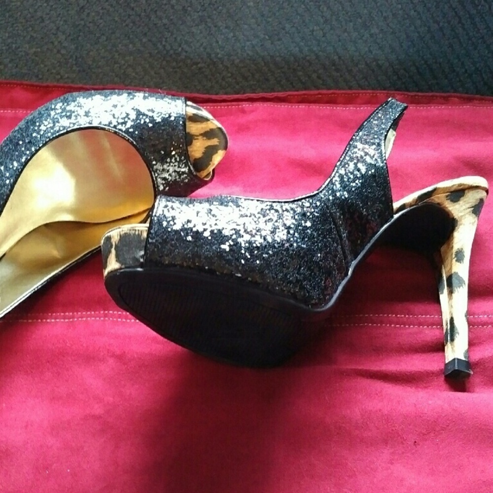 Leopard heels, glitter sling backs