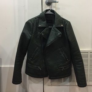 Dark Green Zara Vegan Leather Jacket