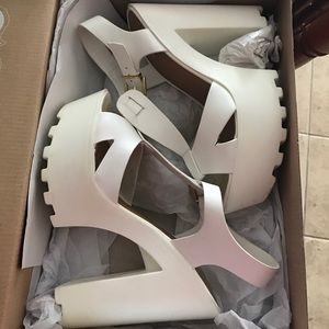 White Chunky Block Heels