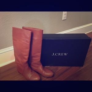 JCrew Pull on Leather Boots - Dark Cognac, Size 8