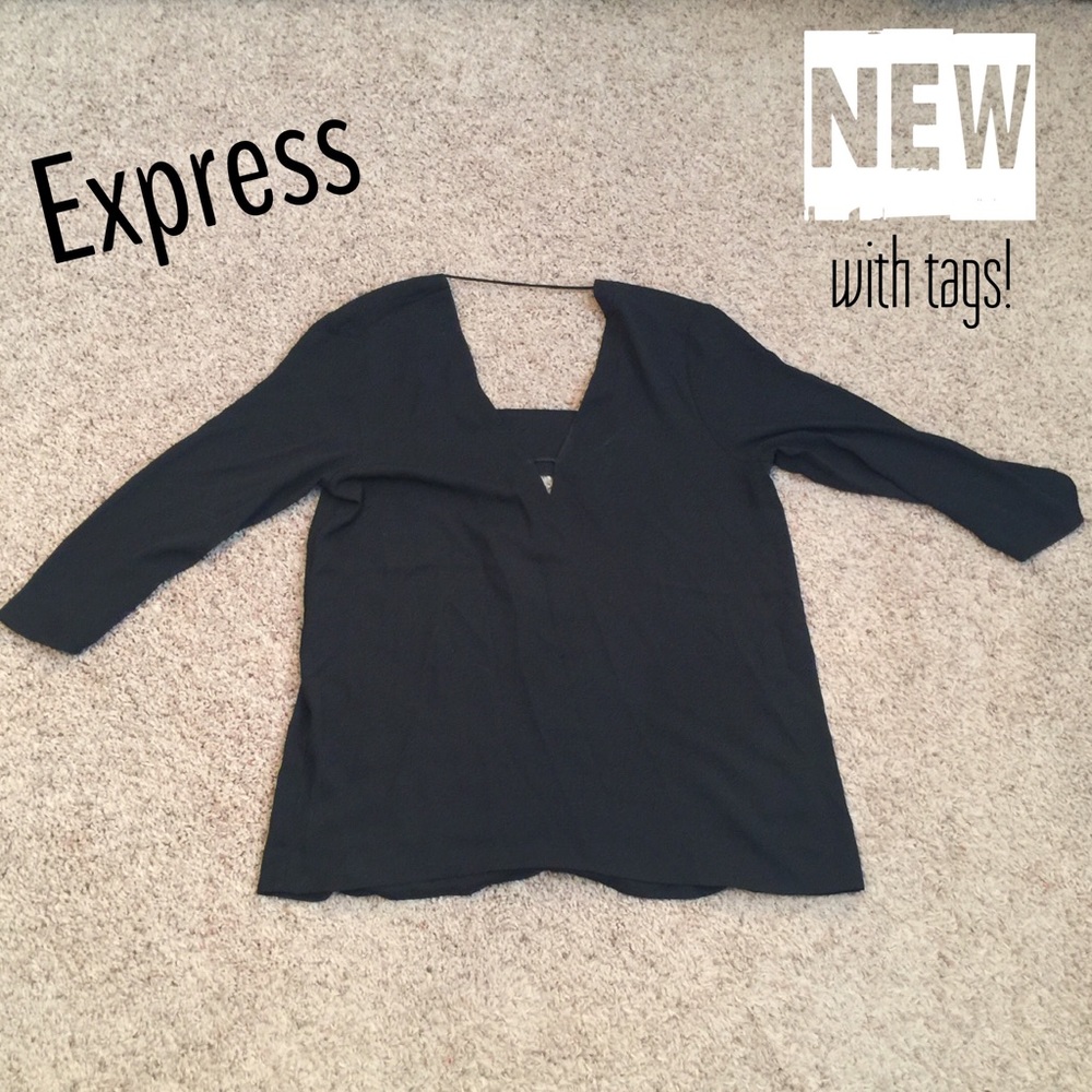NWT Express Black Cutout Back Blouse