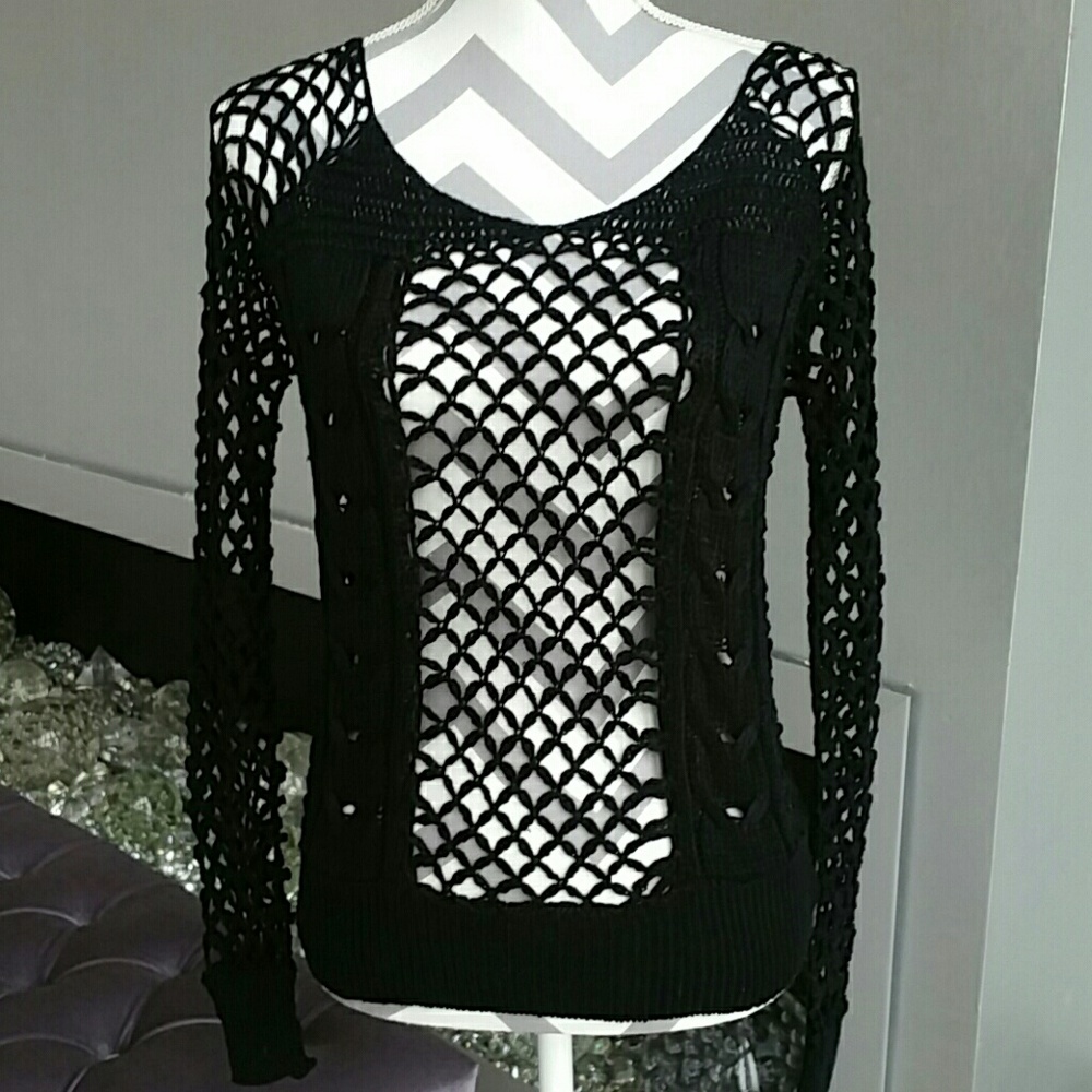 BLACK KNITTED/CROCHET TOP - Picture 5 of 5