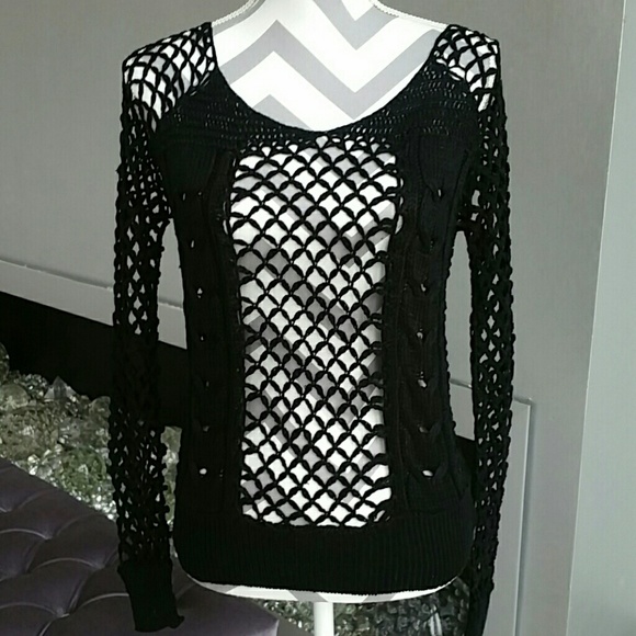 BLACK KNITTED/CROCHET TOP - Picture 5 of 5