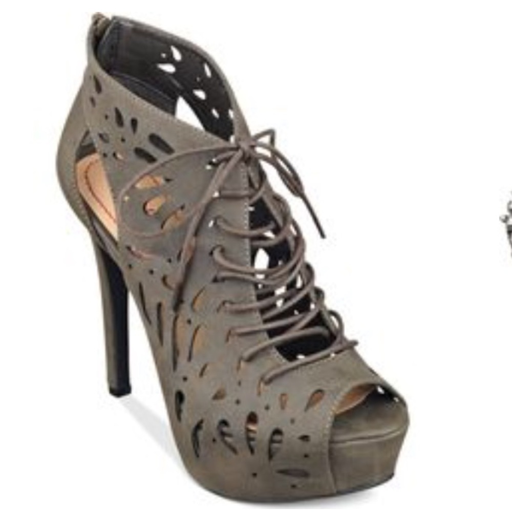 Perforated Lace Up Platform Booties/Heels