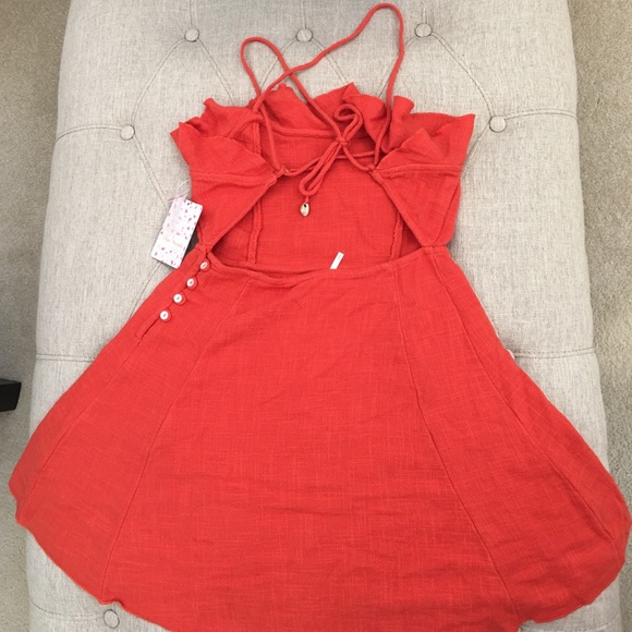 ✅ Free People Lace Up Dress Coral - Picture 3 of 4