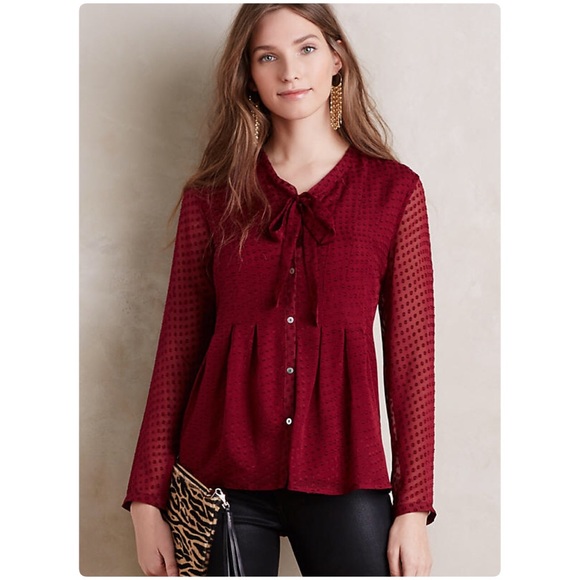 Anthropologie Tops - 💃HP💃Anthropologie Clipdot Tie neck Blouse NWT
