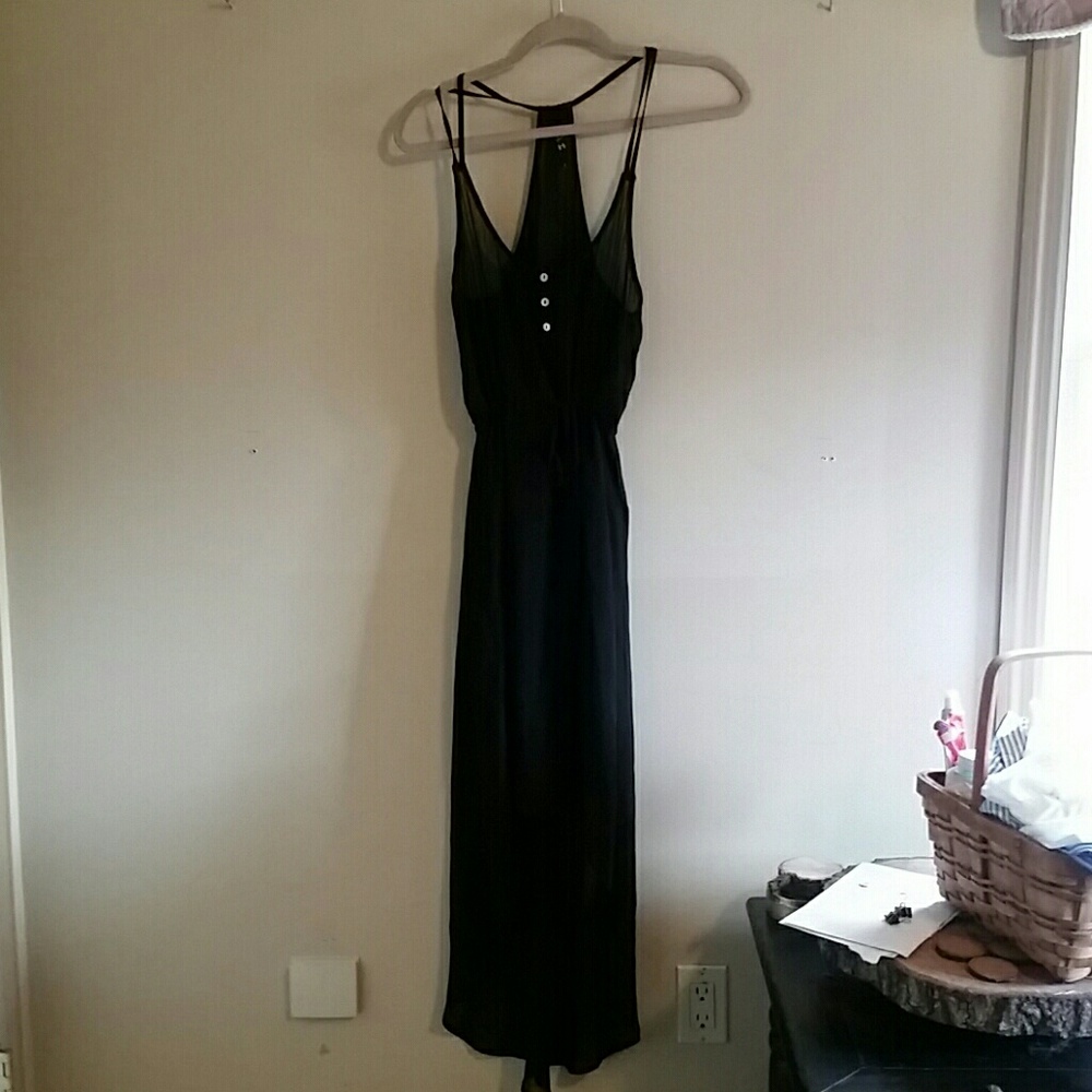 Sheer Black Maxi Draw String waist Dress