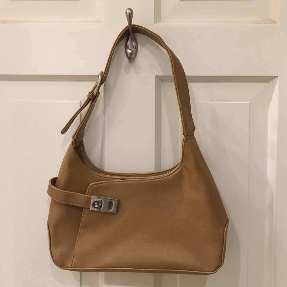 Tan purse with sliver buckles