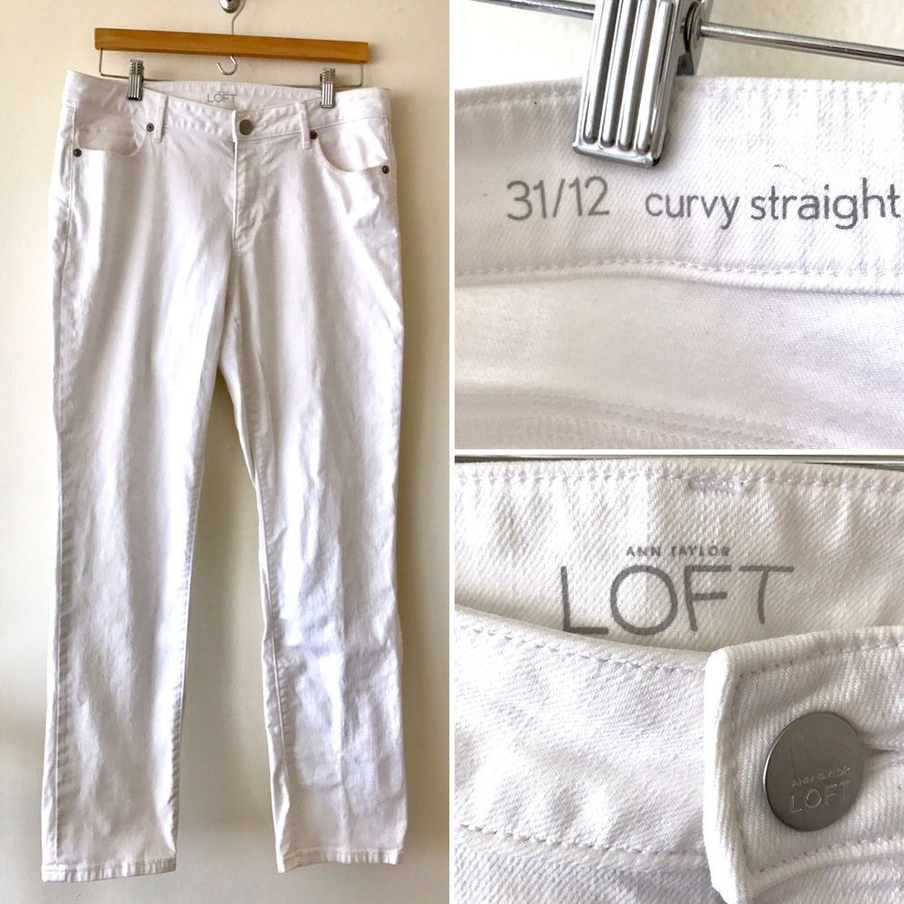 LOFT Size 12 Curvy Straight White Jeans