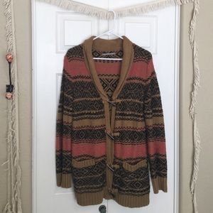 Rubbish Brand Fair Isle Toggle Cardigan Sweater