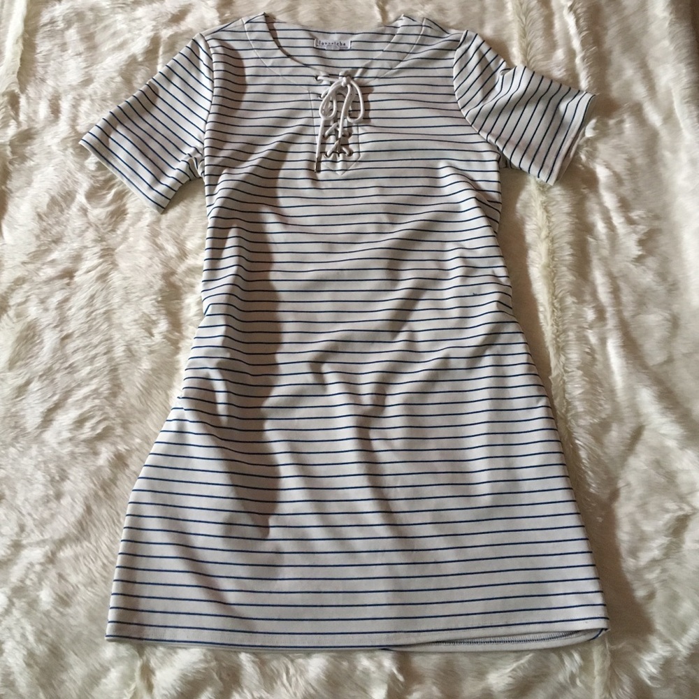 White and blue stripped dress