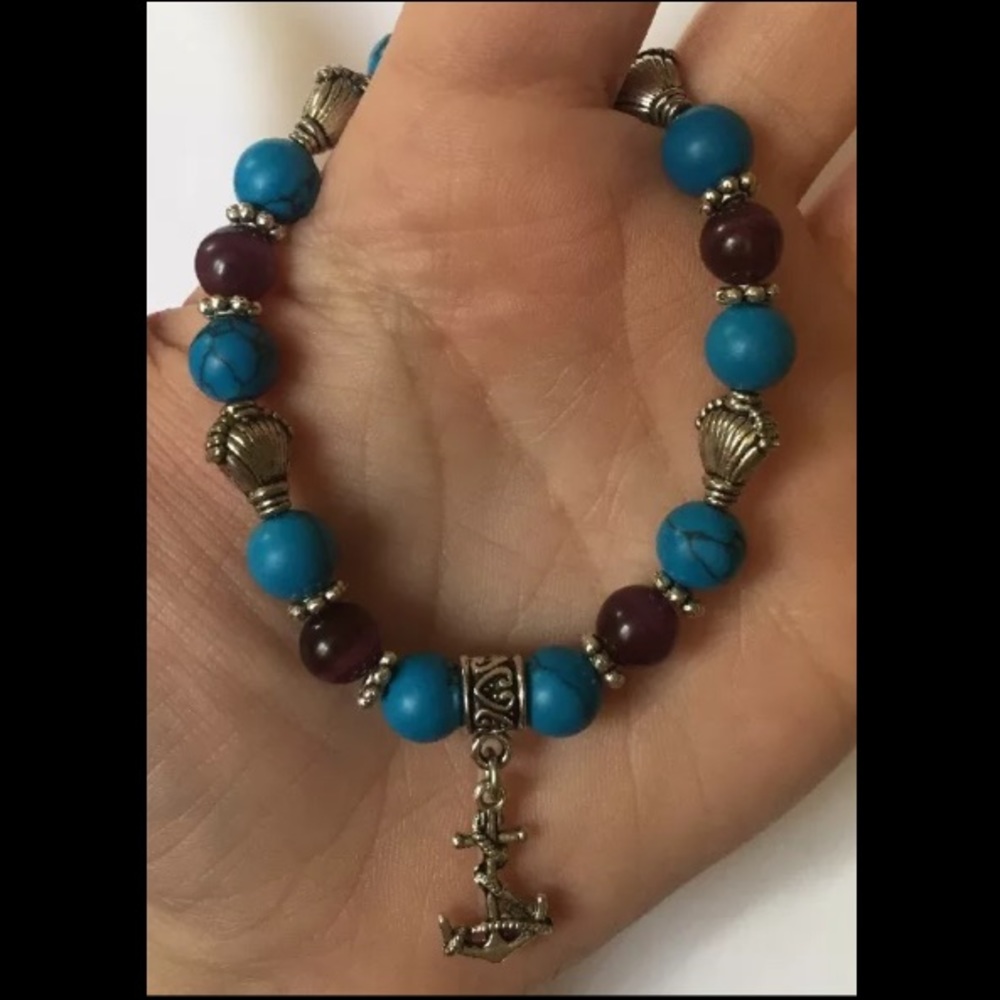 Blue Howlite & Cats Eye Anchor Bracelet