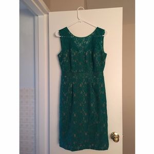 BCBGMaxAzria dress- green lace/nude lining