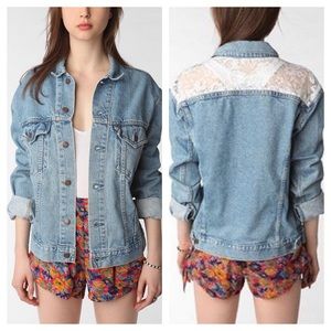 Oversized Lace Insert Denim Jacket