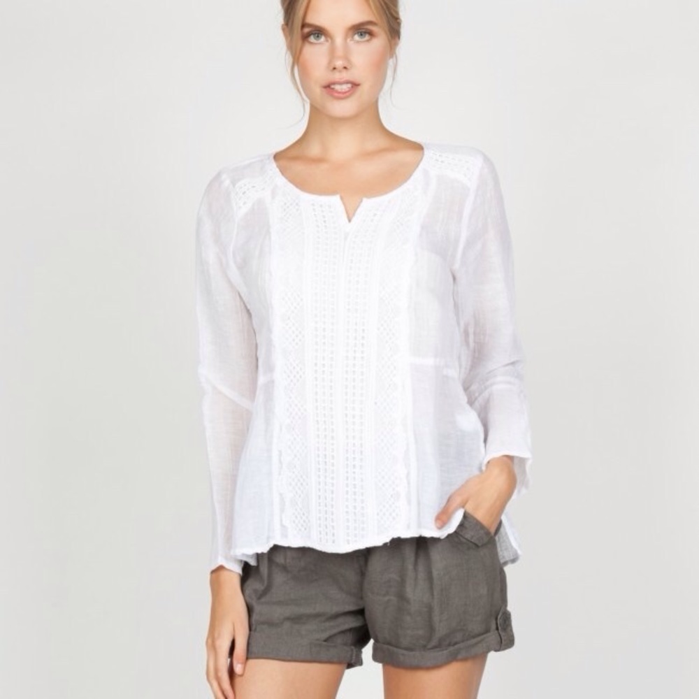 🆕 Linen Top with Crochet Bodice Trim
