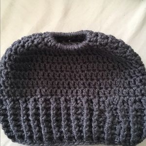 Gray messy bun hat