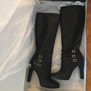 NEW 5.5 zip sexy boot with triple gold strap INC