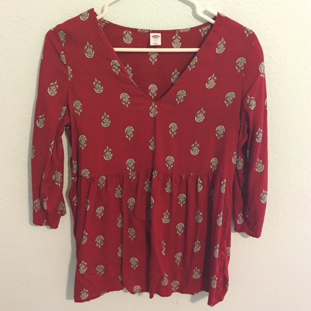 Red Paisley Print Bohemian Peasant Blouse