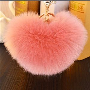 Fur Heart Shape Ball Keychain holder