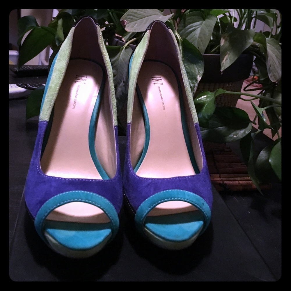 Multiple colored suede heels. INC