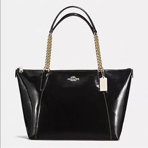 NWT COACH AVA BLACK PATENT LEATHER TOTE