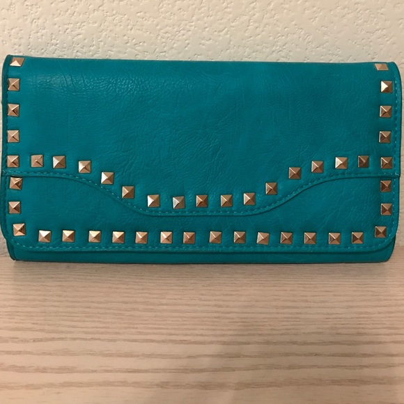 Handbags - Studded Teal Clutch