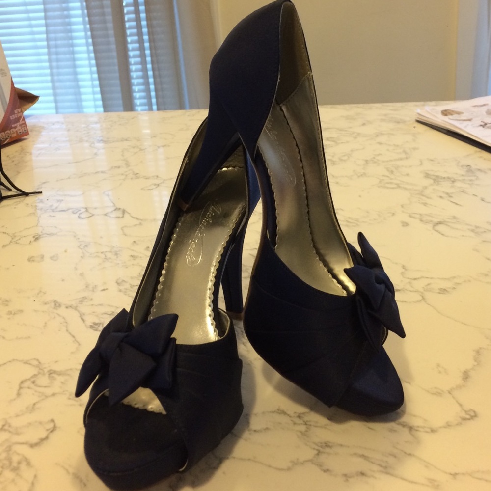 Navy blue satin heels