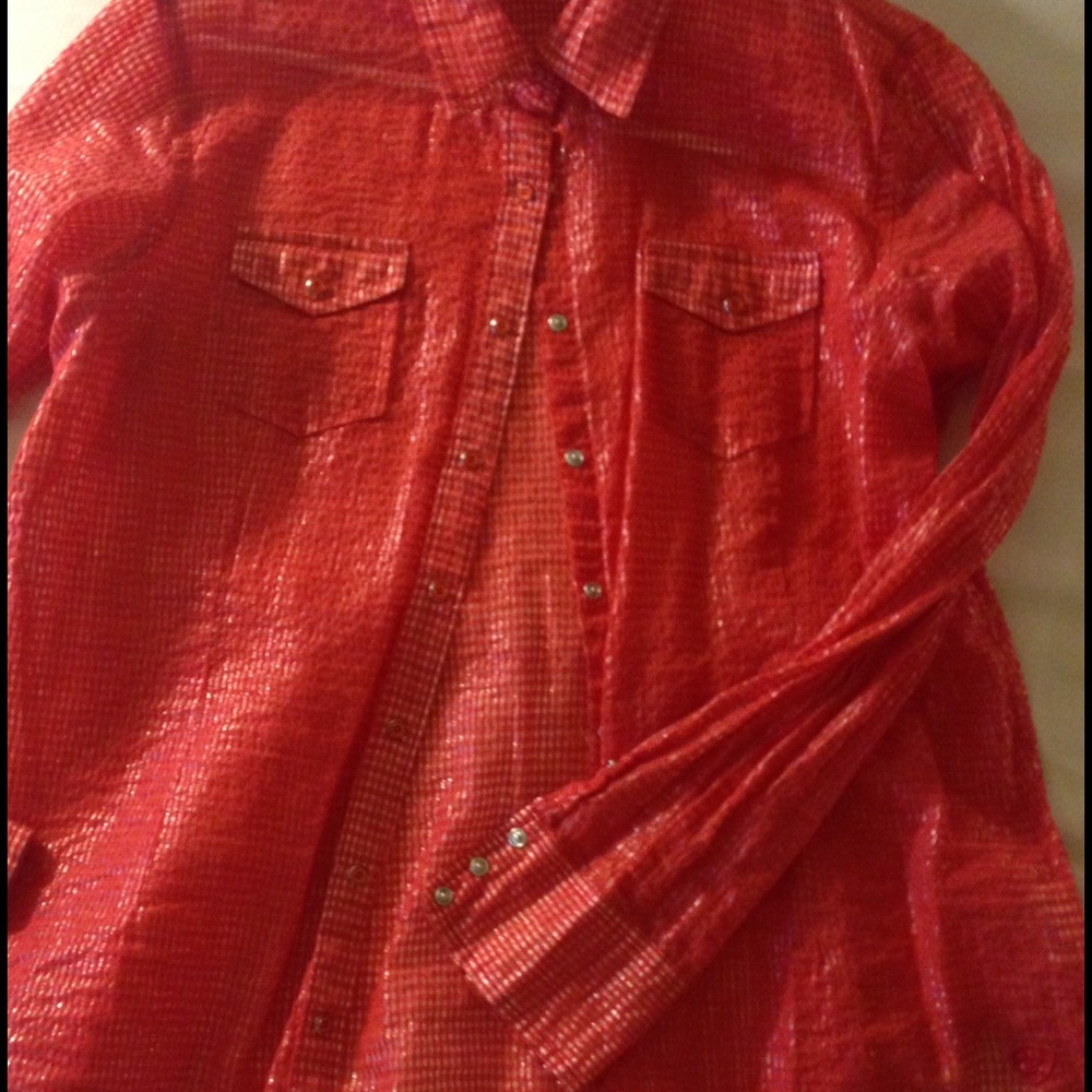 ARIAT CowGirl Top Shimmery Red -Sexy Vibrant Shirt