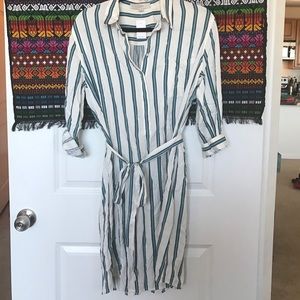 Three Quarter Sleeve Button Up Shirtdress with Tie