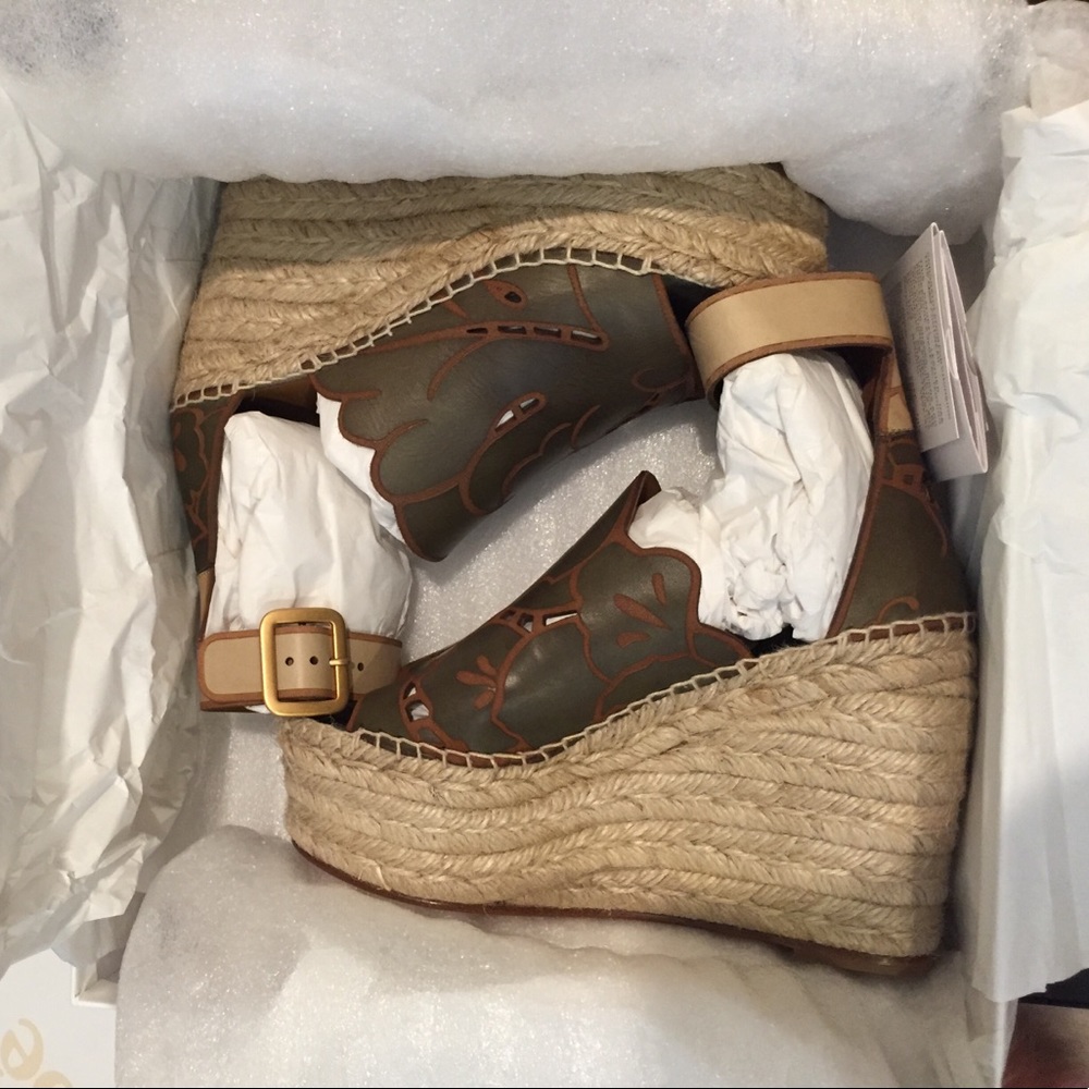 Chloe Leather Engraved Espadrille Wedges - Picture 2 of 4