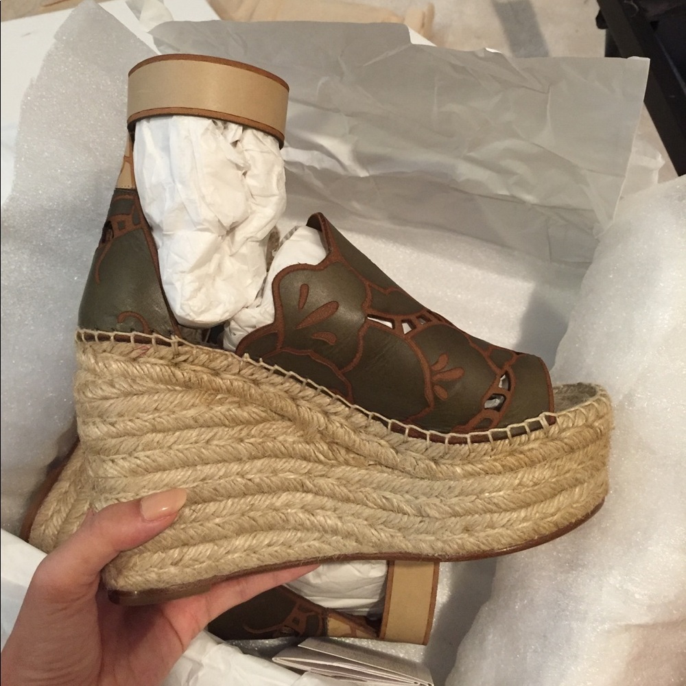 Chloe Leather Engraved Espadrille Wedges - Picture 4 of 4