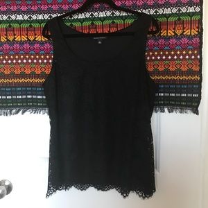Black Sleeveless Lace Overlay Top