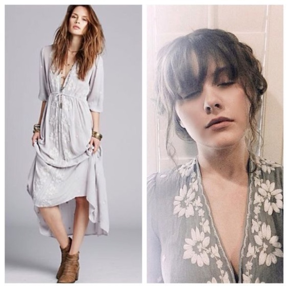 Free People Embroidered Fable Dress in Dove Grey