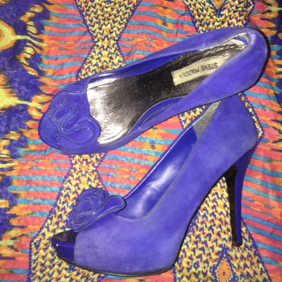 Royal Blue suede peep toe Steve Madden heels - Picture 1 of 4