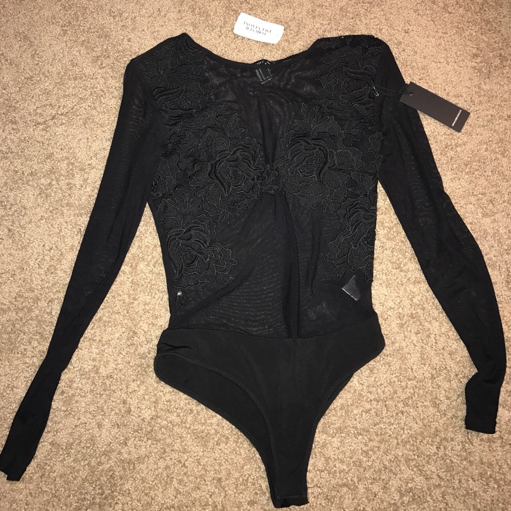 Sheer Floral Embroidered Bodysuit NWT
