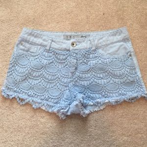 baby blue laced jean shorts