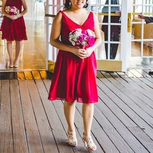 David's Bridal Apple Red Chiffon Dress