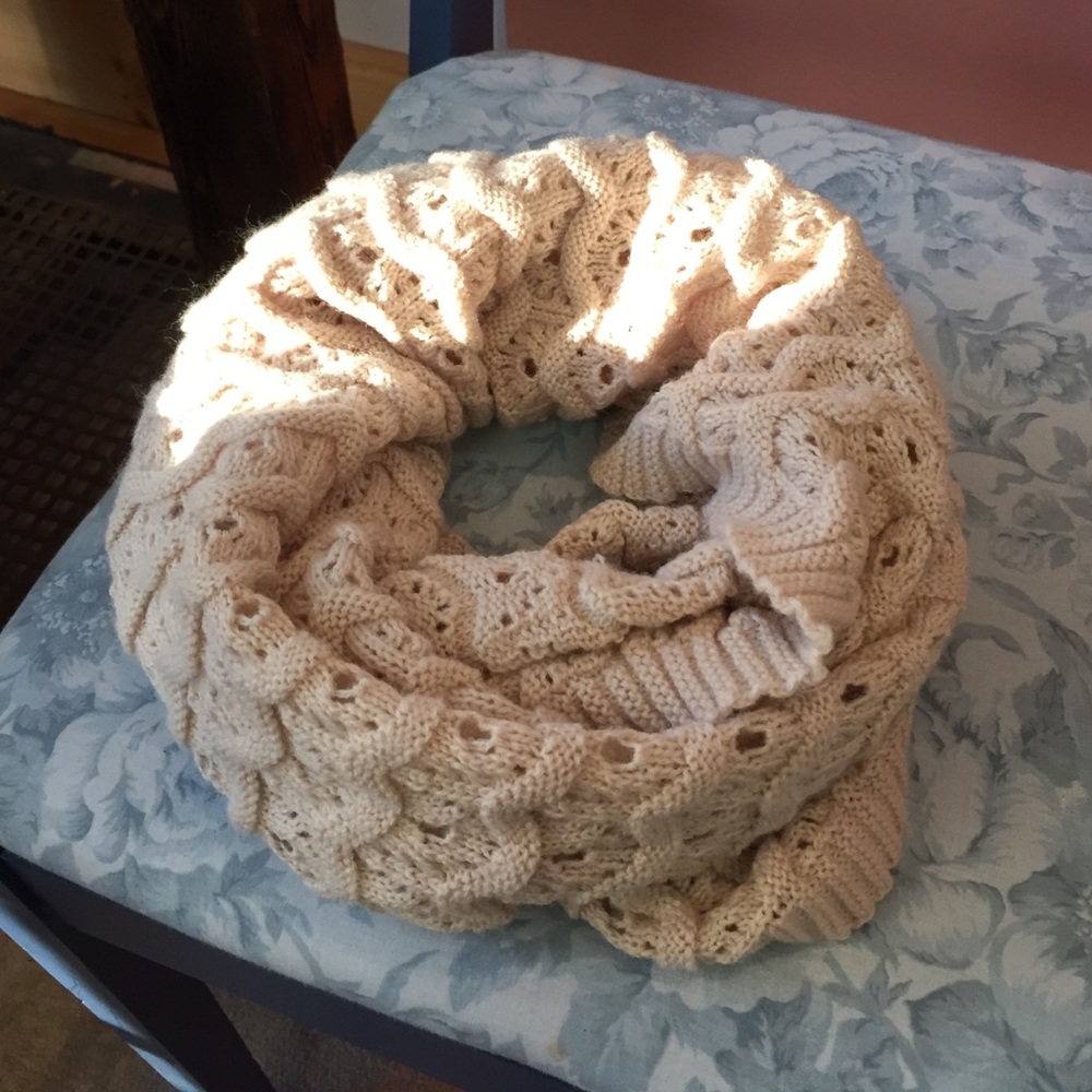 Crocheted cream infinity scarf