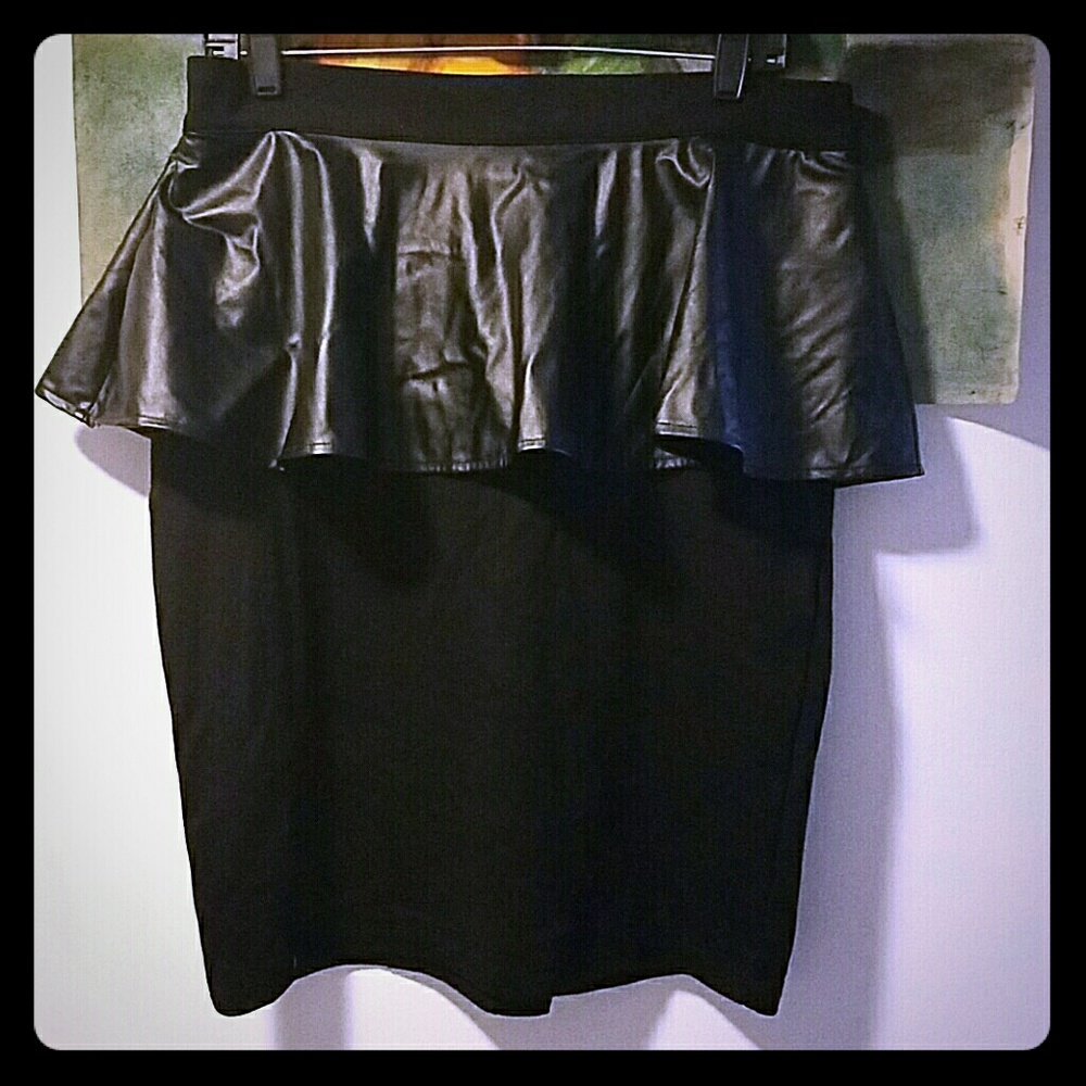 Black Leather Peplum Skirt