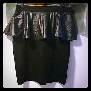 Black Leather Peplum Skirt