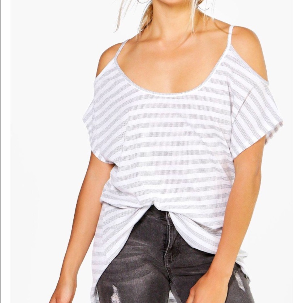 Boohoo ribbon stripe off the shoulder top