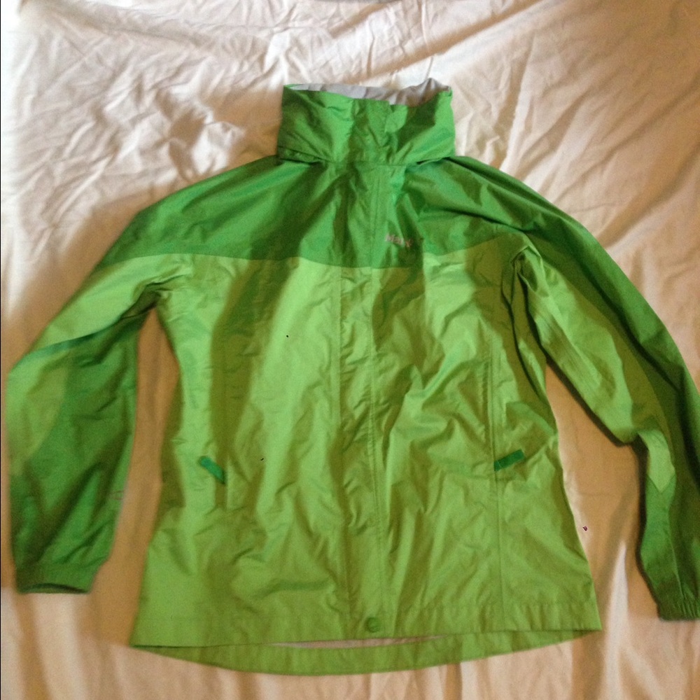 Cute retractable hood marmot rain jacket.