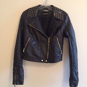 Faux Leather Jacket with Gold Stud Detail