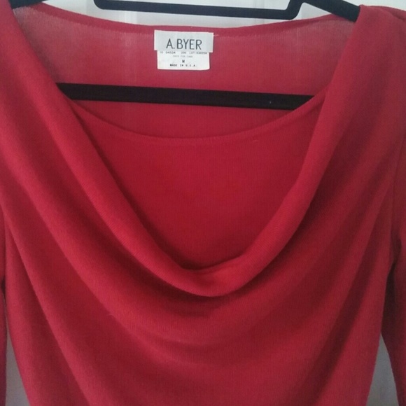 Red drape neck knit top - Picture 2 of 3