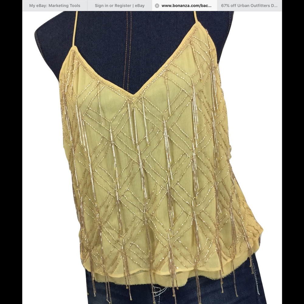 FIRMπ―FREE PEOPLE New Medium Beaded Open Back Top - Picture 2 of 4