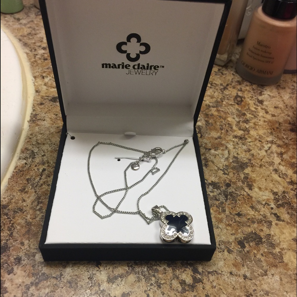 Marie Claire blue enamel clover necklace