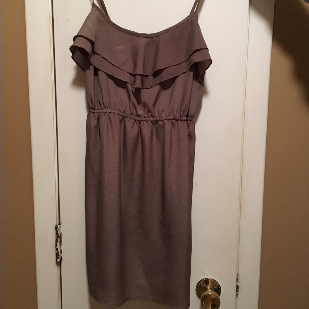 Tan dress with ruffle top